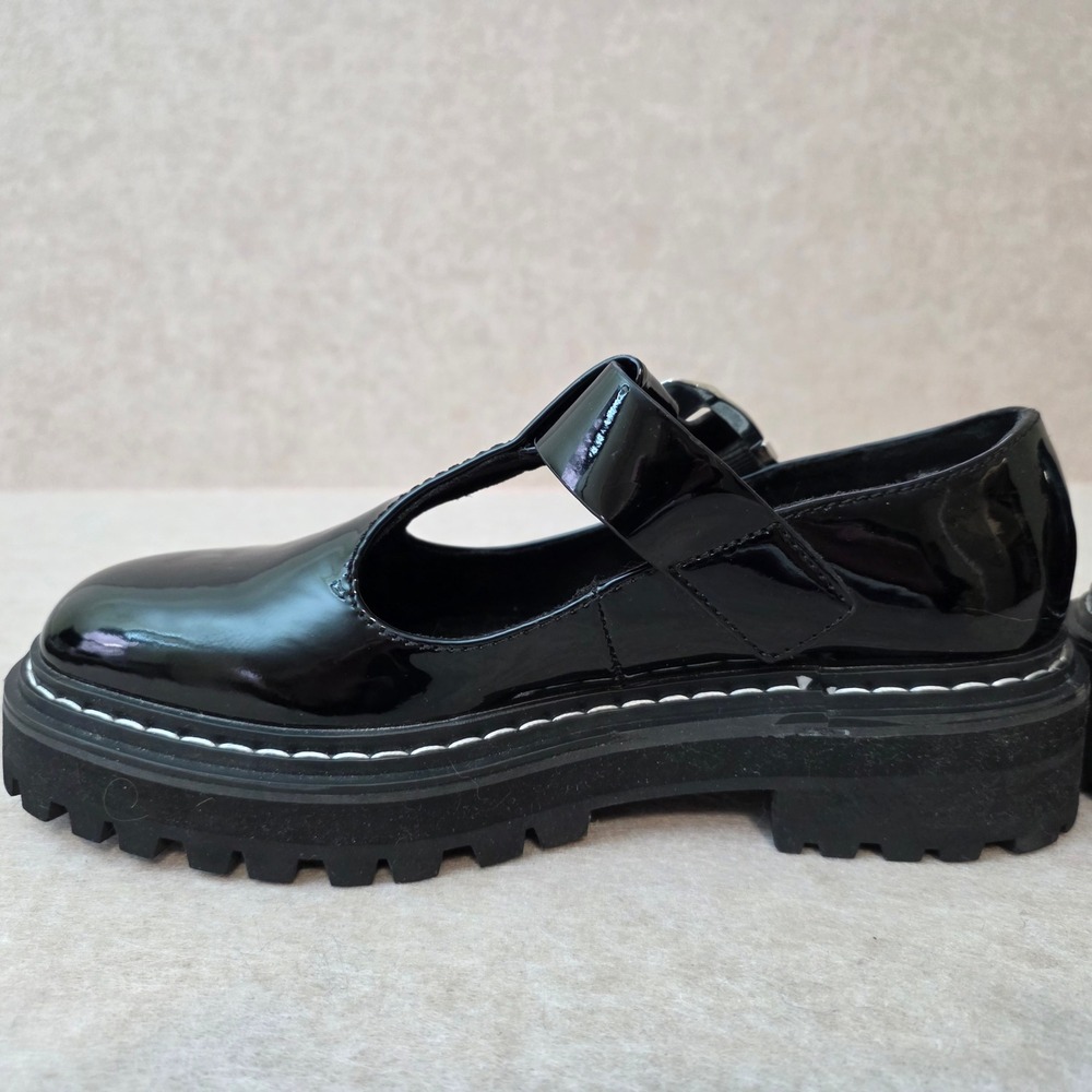 Steve Madden Suzey Patent T Strap Chunky Mary Janes Sz 7 Black Y2K Goth Grunge - Picture 4 of 13